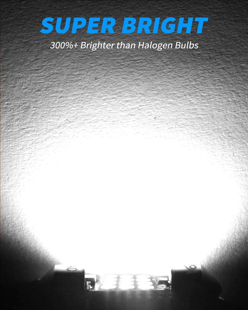 Yorkim لمبة يوركيم 6418 LED، 36 مم LED 6500K بيضاء فائقة السطوع للإضاءة الداخلية 12-SMD 4014 شرائح، لمبة فستون LED 36 مم 37 مم 38 مم، لمبة DE3021 C5W بيضاء، عبوة من 2 - Image 4